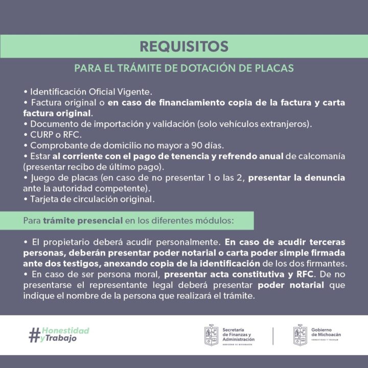 Requisitos para el trámite de dotación de placas