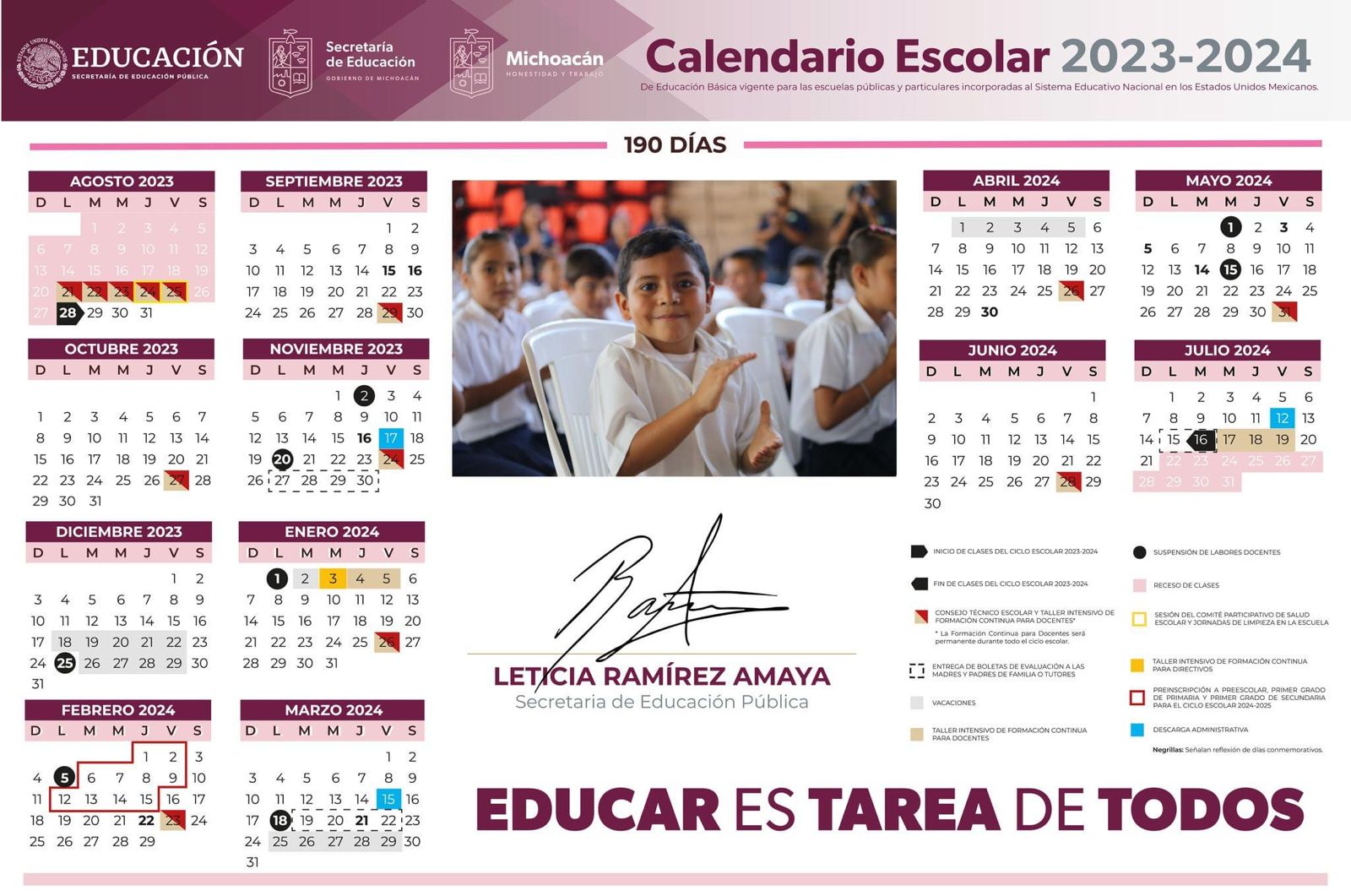 Calendario Escolar ciclo 20232024 Michoacán